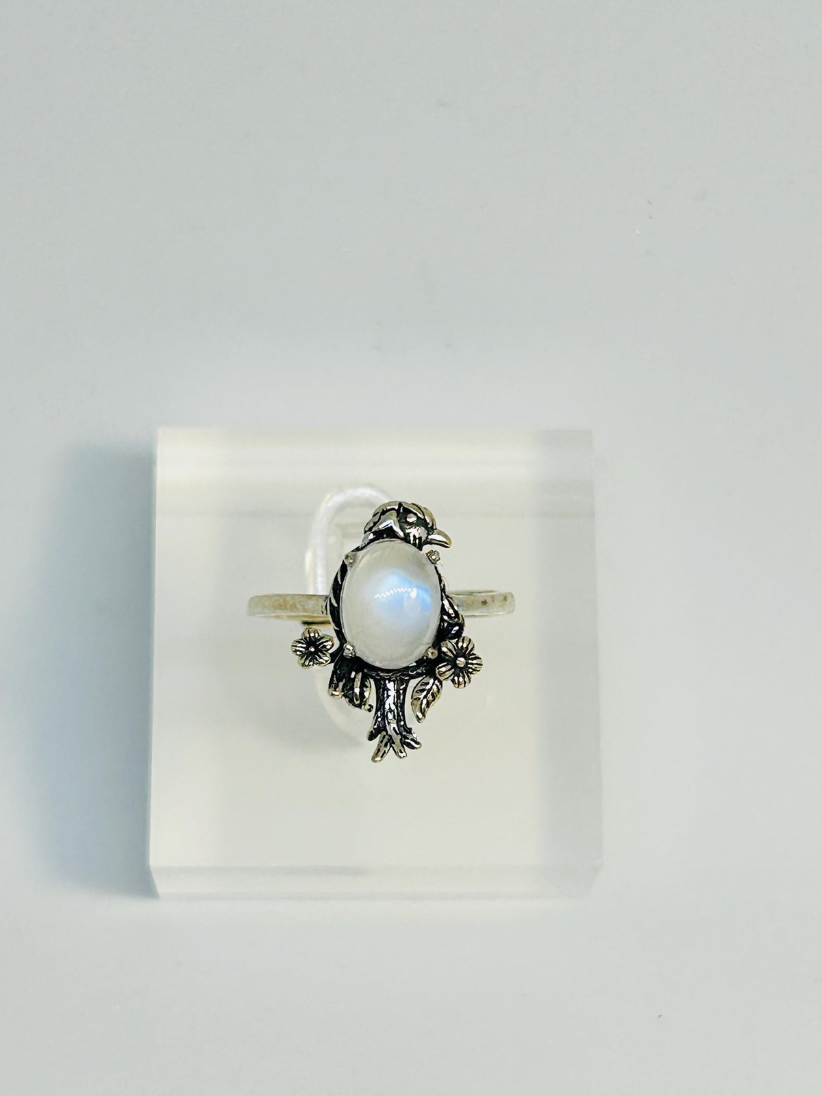 Bird Ring with Moonstone in 925 Sterling Silver & Adjustable Band Celtic Dragon Jewellery