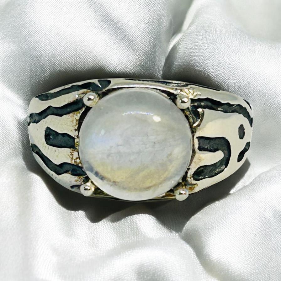 Rainbow Moonstone Ring in 925 Sterling Silver - Chunky Claw Set Adjustable Band Celtic Dragon Jewellery