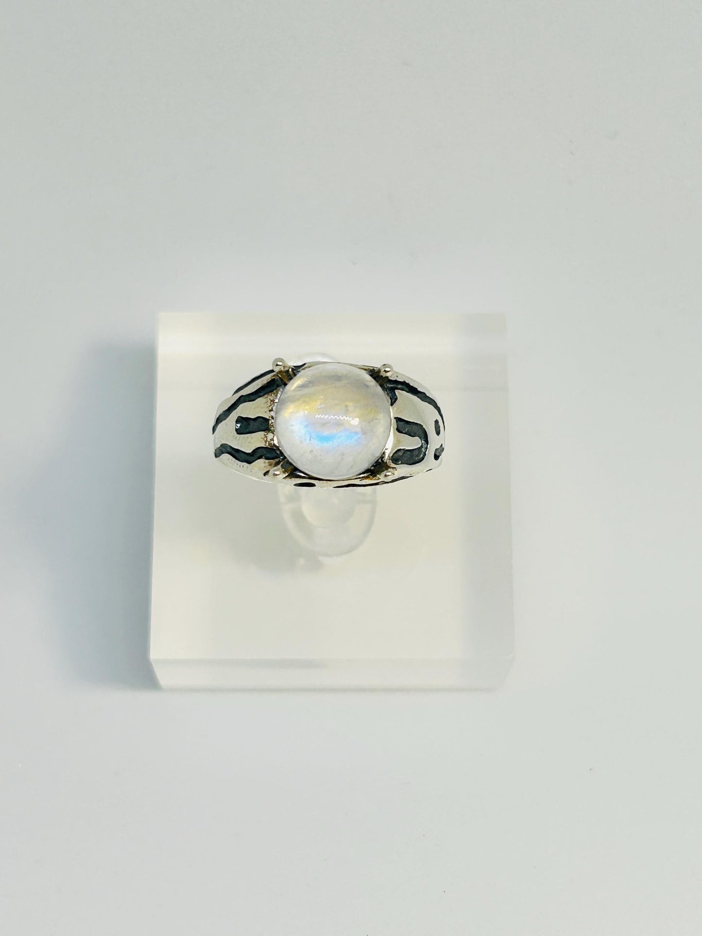 Rainbow Moonstone Ring in 925 Sterling Silver - Chunky Claw Set Adjustable Band Celtic Dragon Jewellery