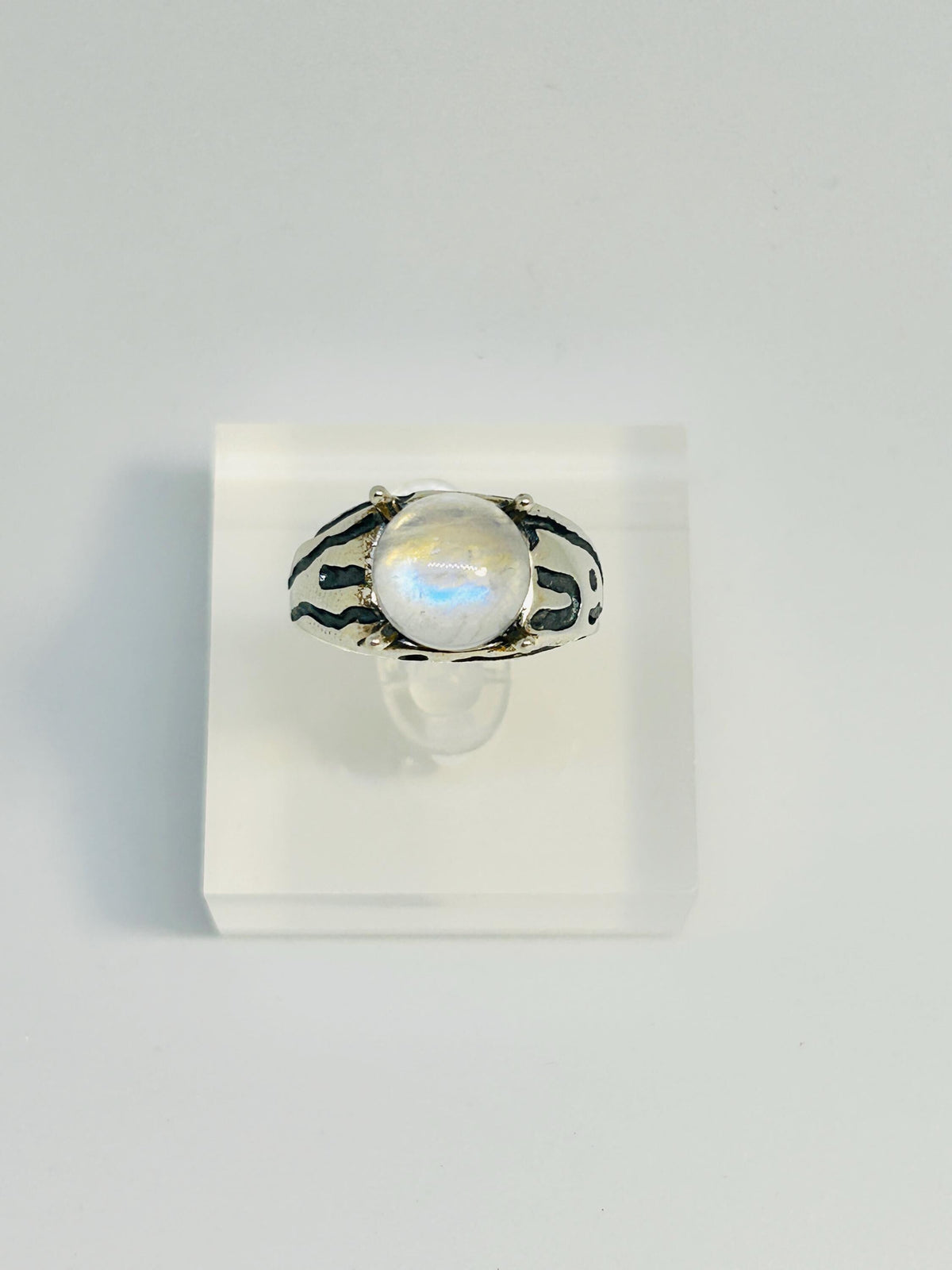 Rainbow Moonstone Ring in 925 Sterling Silver - Chunky Claw Set Adjustable Band Celtic Dragon Jewellery