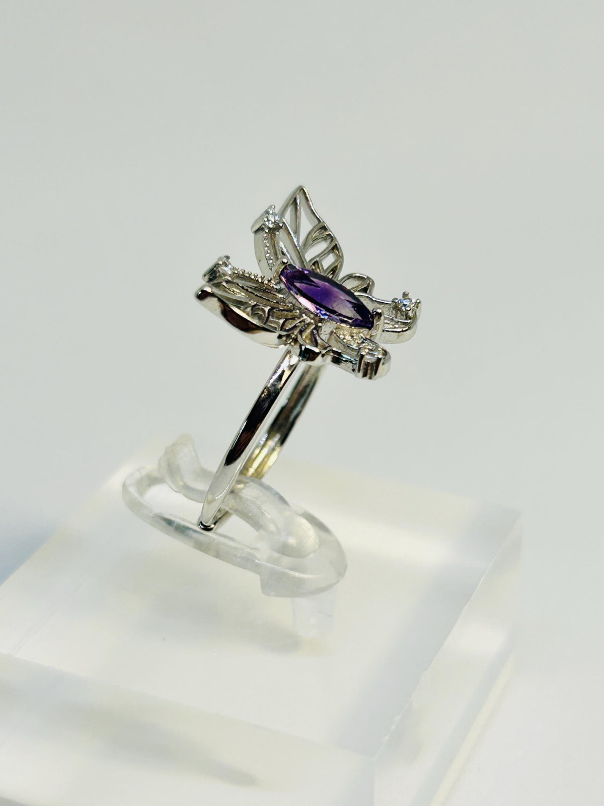 Filigree Butterfly Ring With Amethyst in 925 Sterling Silver & Adjustable Band Celtic Dragon Jewellery