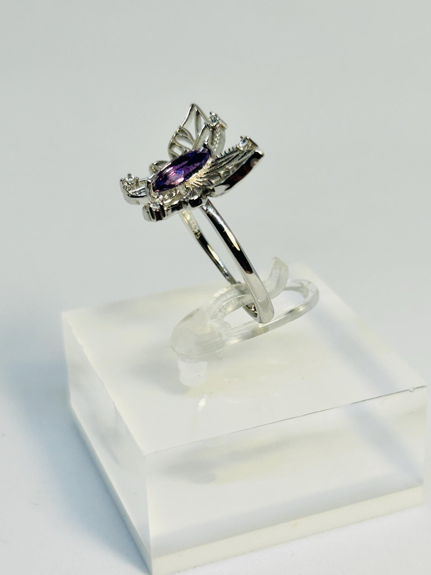 Filigree Butterfly Ring With Amethyst in 925 Sterling Silver & Adjustable Band Celtic Dragon Jewellery