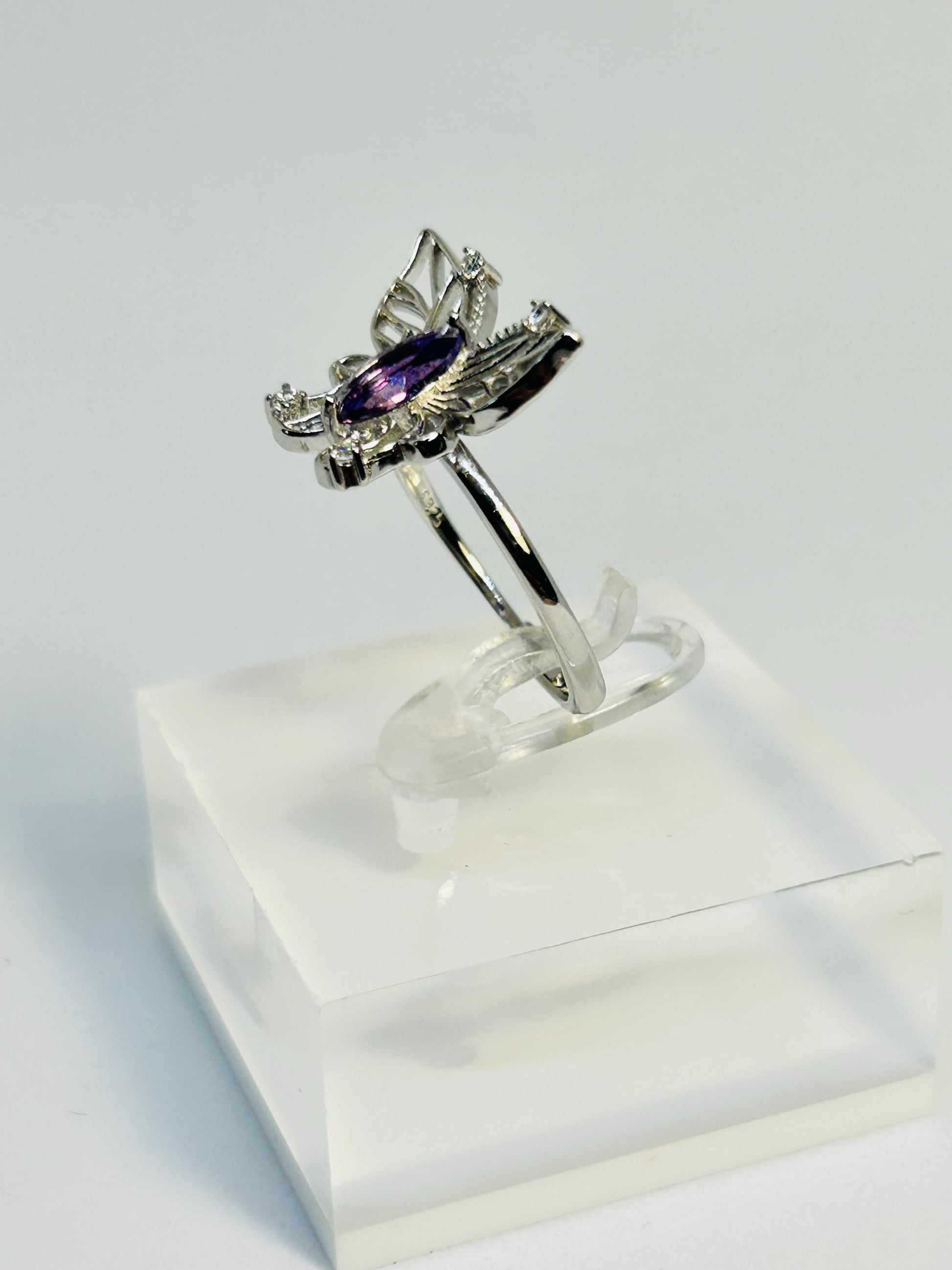 Filigree Butterfly Ring With Amethyst in 925 Sterling Silver & Adjustable Band Celtic Dragon Jewellery