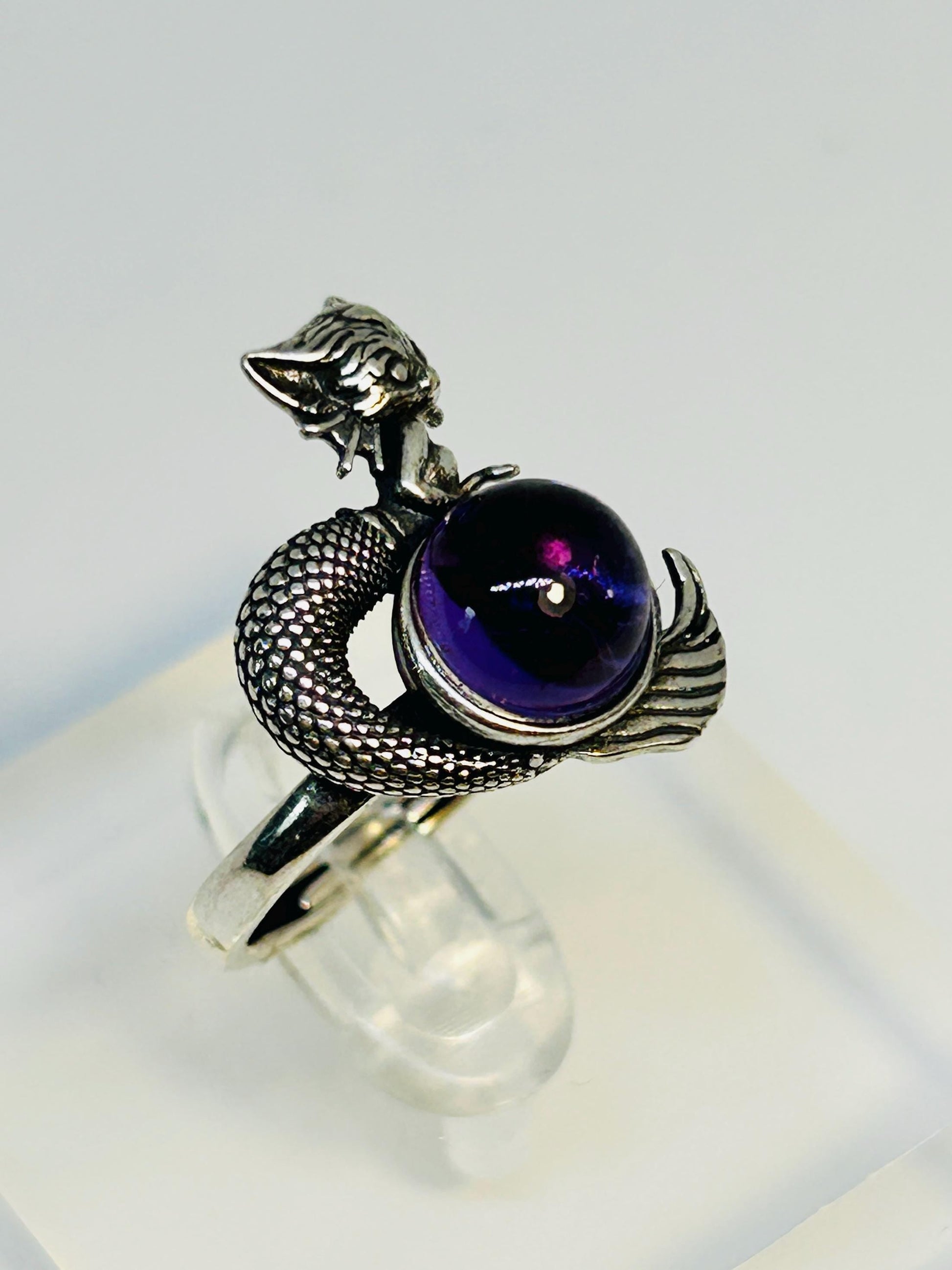 Naga Ring With Amethyst Gemstone in 925 Sterling Silver - Adjustable Gothic Jewellery Celtic Dragon Jewellery
