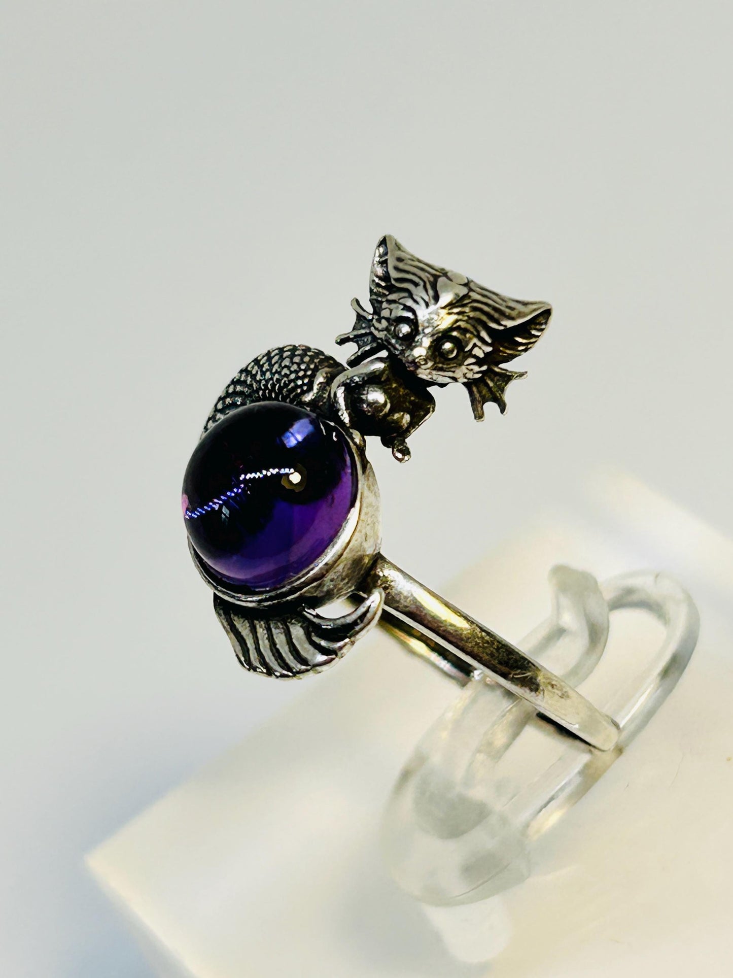 Naga Ring With Amethyst Gemstone in 925 Sterling Silver - Adjustable Gothic Jewellery