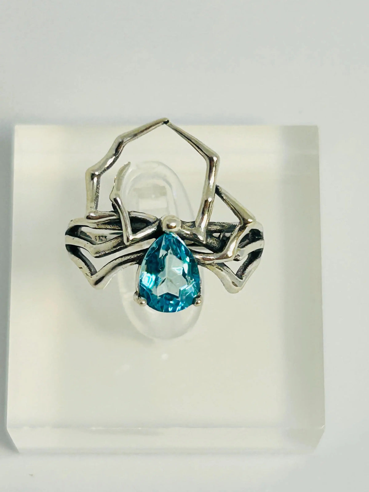 Spider Ring With Blue Topaz in 925 Sterling Silver - Adjustable Gothic Jewellery Celtic Dragon Jewellery