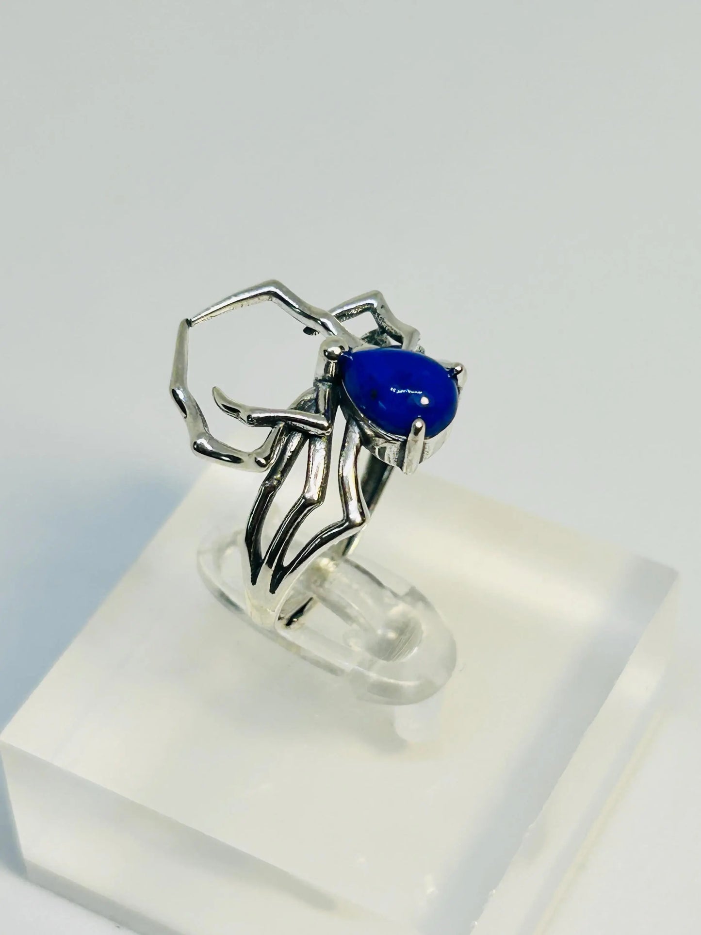 Spider Ring With Lapis Lazuli in 925 Sterling Silver - Adjustable Gothic Jewellery Celtic Dragon Jewellery