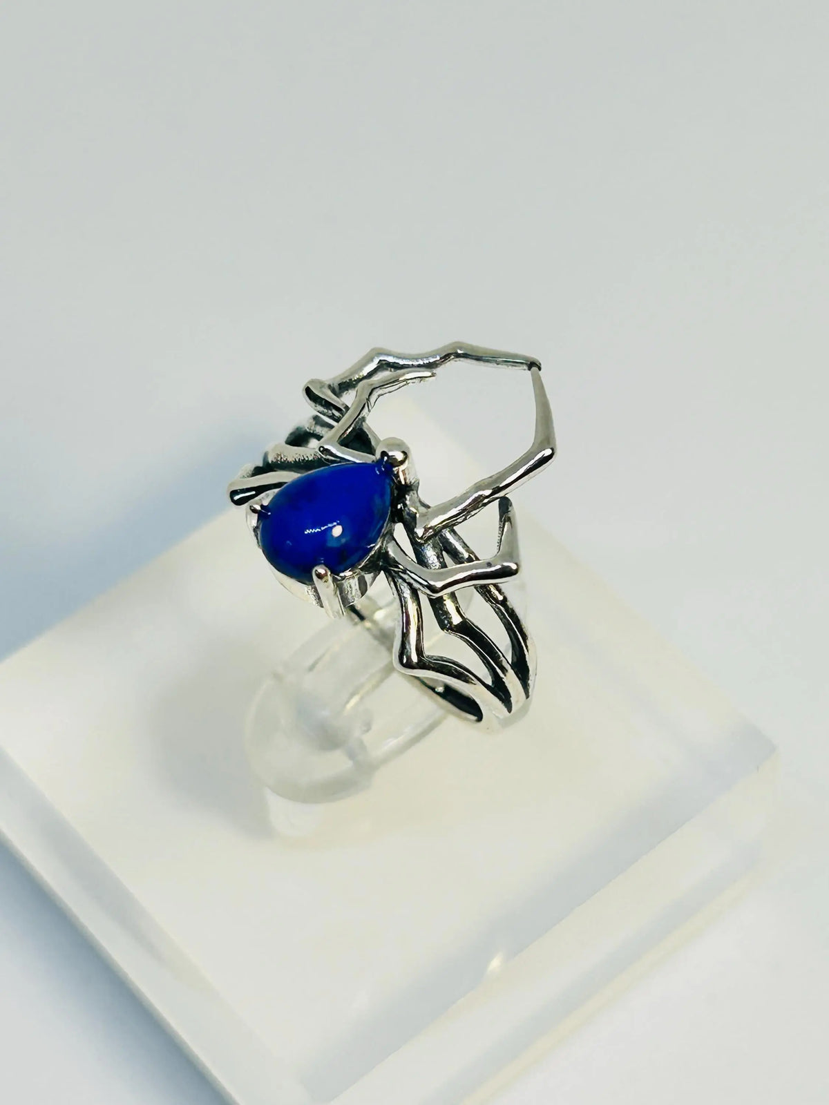 Spider Ring With Lapis Lazuli in 925 Sterling Silver - Adjustable Gothic Jewellery Celtic Dragon Jewellery