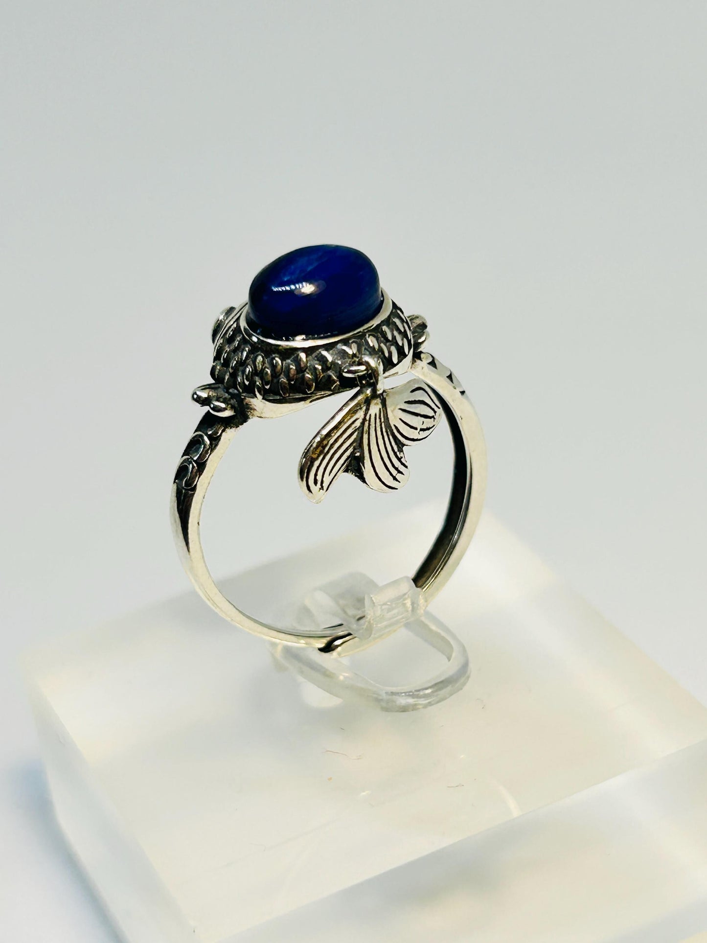Fancy Fish Ring With Blue Kyanite in 925 Sterling Silver - Adjustable Band