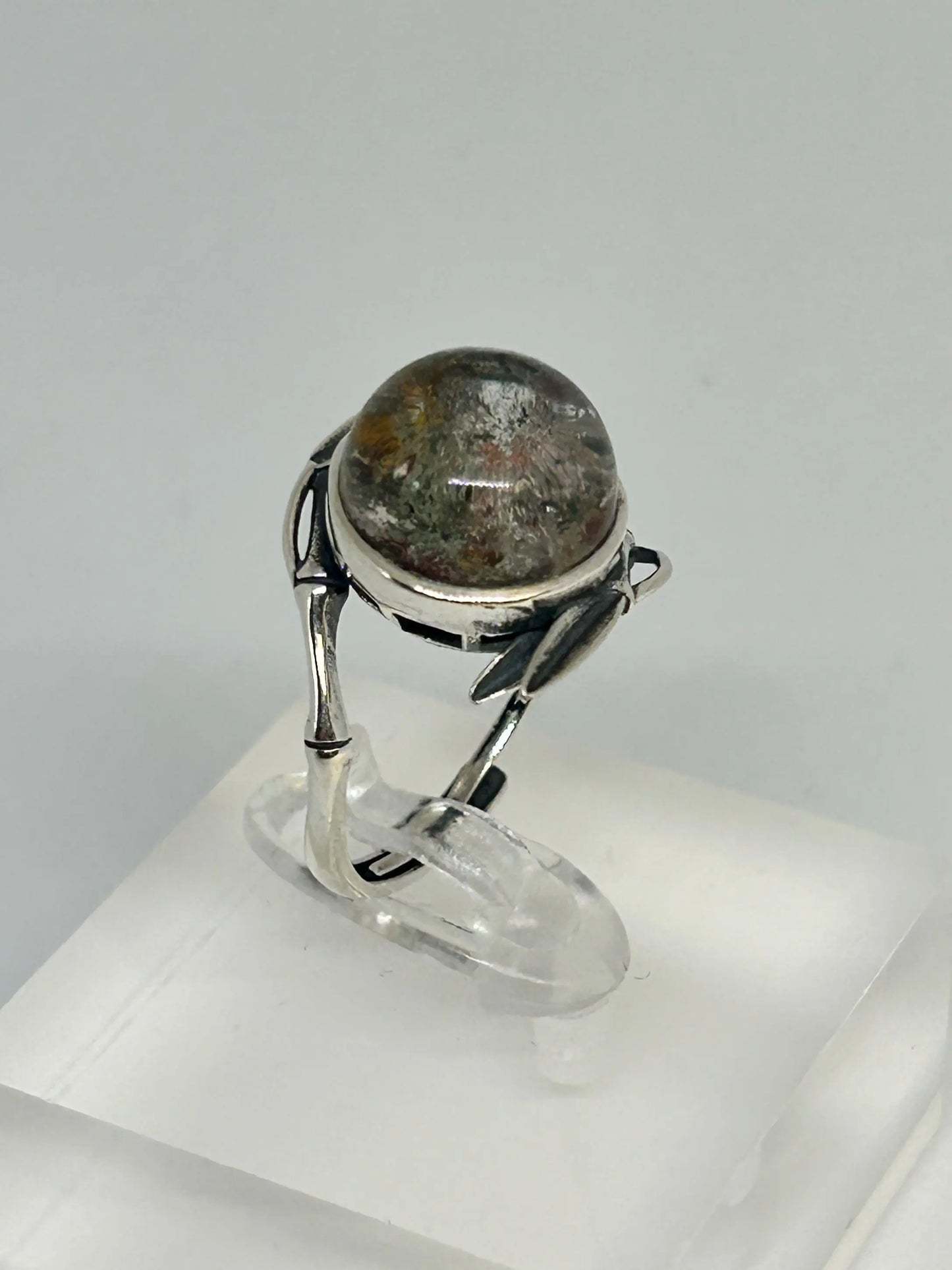 Garden Quartz Ring with Bamboo Leaf Design in 925 Sterling Silver - Adjustable Band Celtic Dragon Jewellery