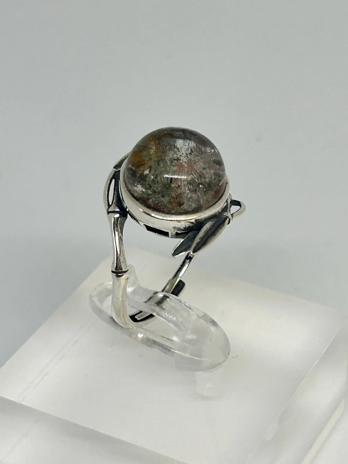 Garden Quartz Ring with Bamboo Leaf Design in 925 Sterling Silver - Adjustable Band Celtic Dragon Jewellery
