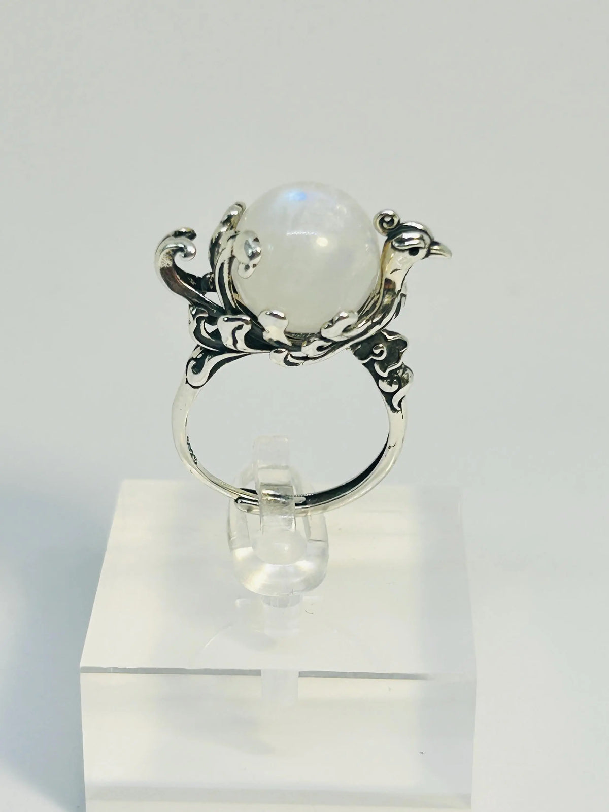 Phoenix Ring with Moonstone in 925 Sterling Silver - Adjustable Mythology Jewellery Celtic Dragon Jewellery