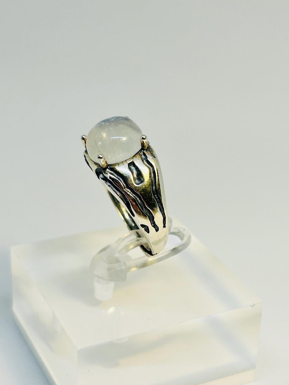 Rainbow Moonstone Ring in 925 Sterling Silver - Chunky Claw Set Adjustable Band Celtic Dragon Jewellery