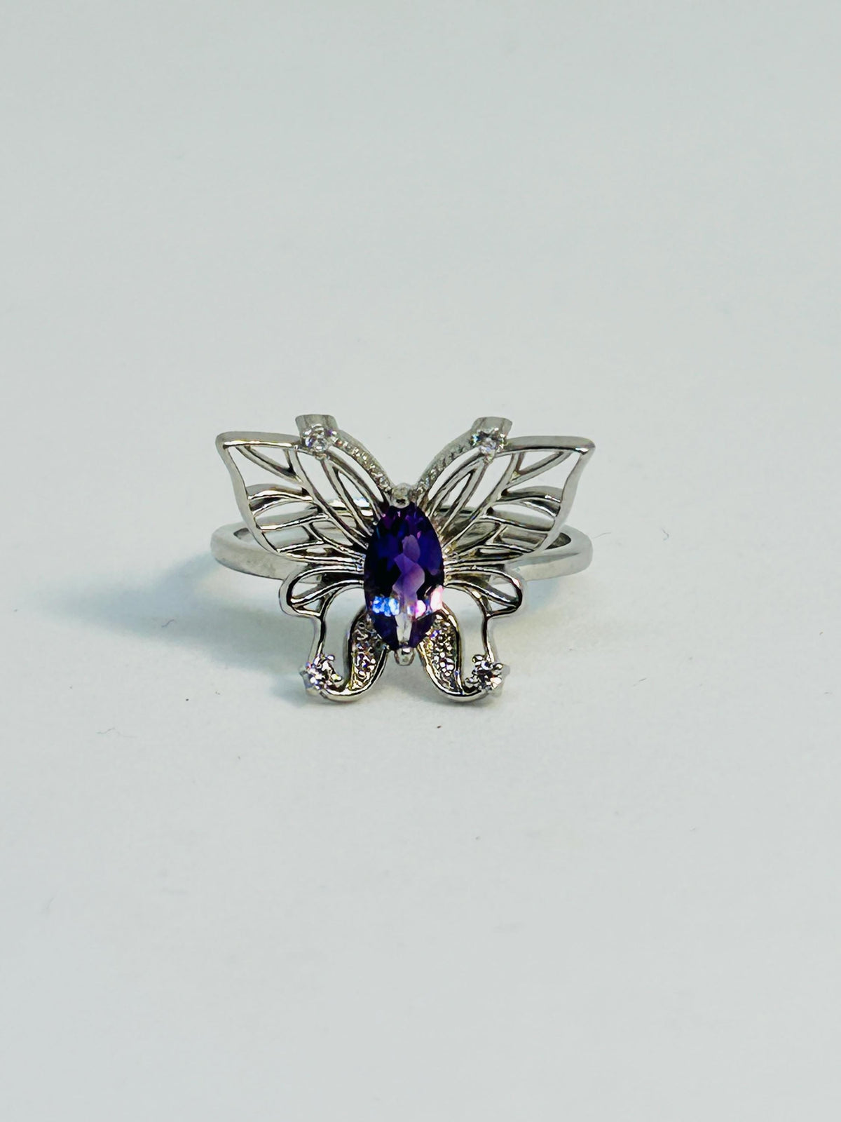 Filigree Butterfly Ring With Amethyst in 925 Sterling Silver & Adjustable Band Celtic Dragon Jewellery