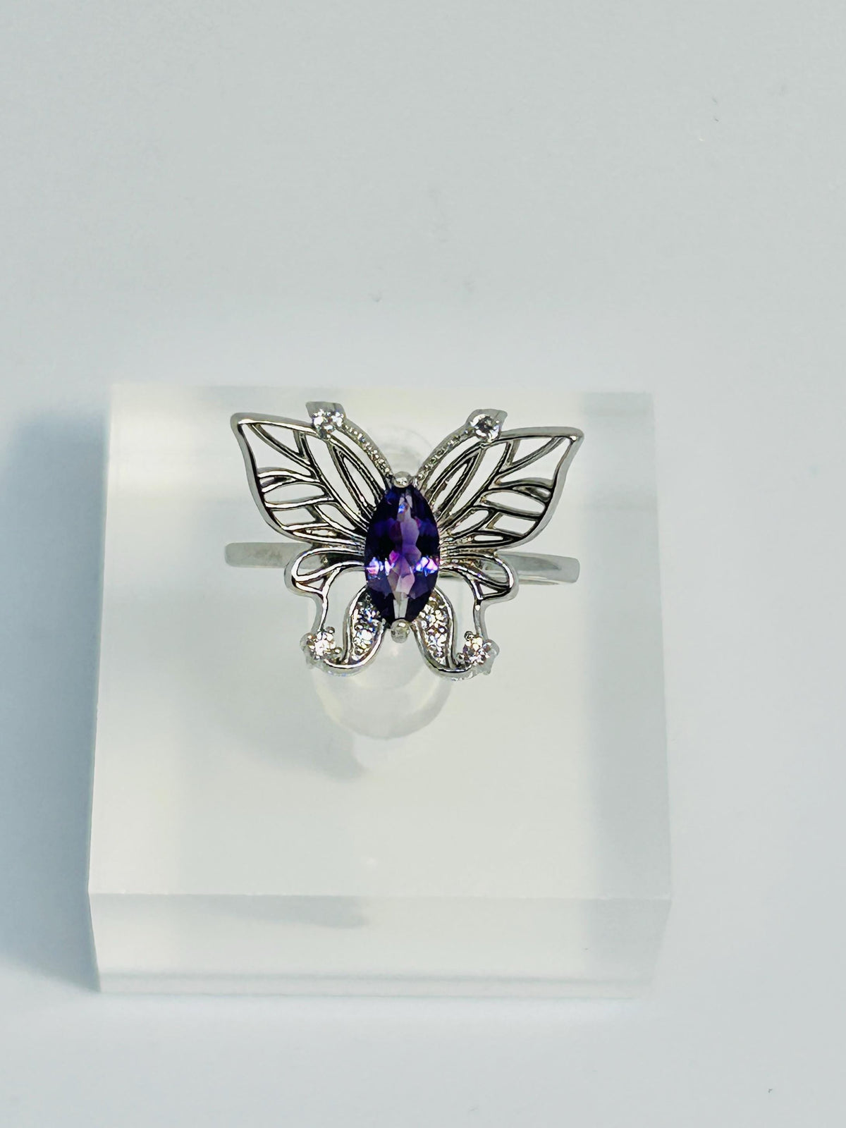 Filigree Butterfly Ring With Amethyst in 925 Sterling Silver & Adjustable Band Celtic Dragon Jewellery