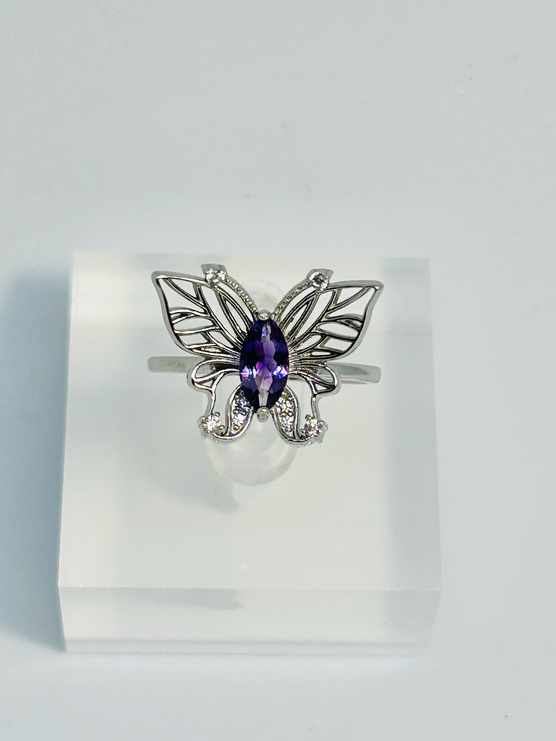 Filigree Butterfly Ring With Amethyst in 925 Sterling Silver & Adjustable Band Celtic Dragon Jewellery