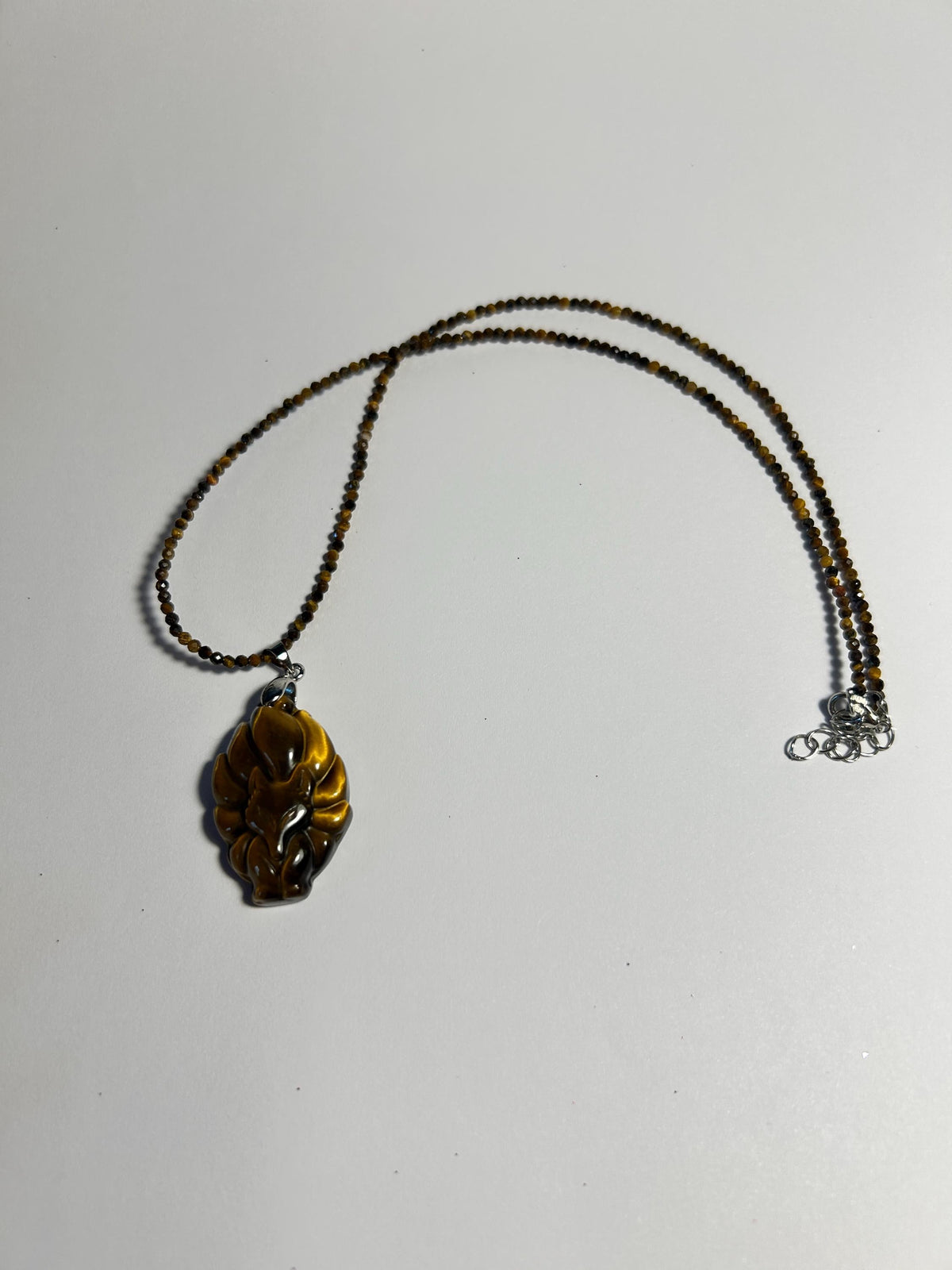 Tigers Eye 9 Tail Fox Necklace: Gemstone Kitsune Jewelry Celtic Dragon Jewellery