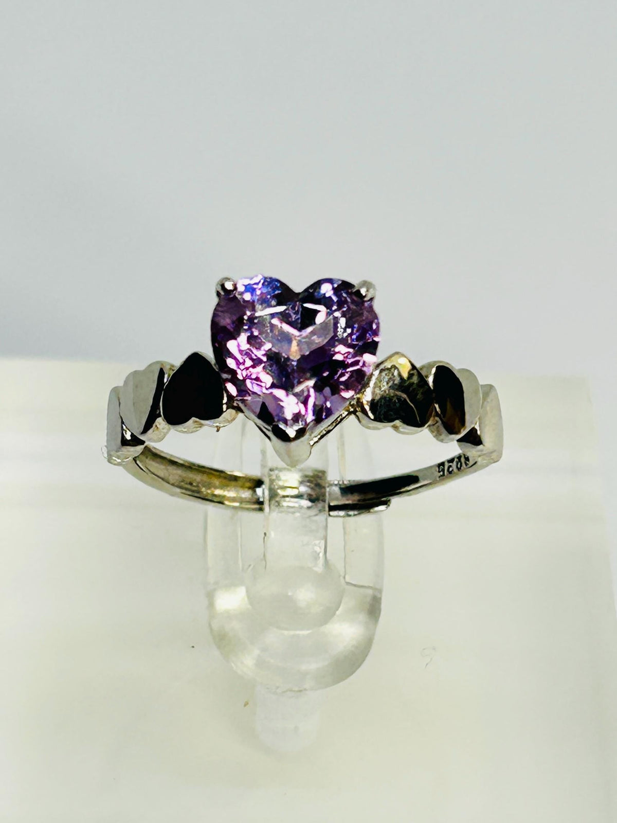 Amethyst Heart Ring 925 Silver - Stamped Heart Band Adjustable Promise Jewellery Celtic Dragon Jewellery