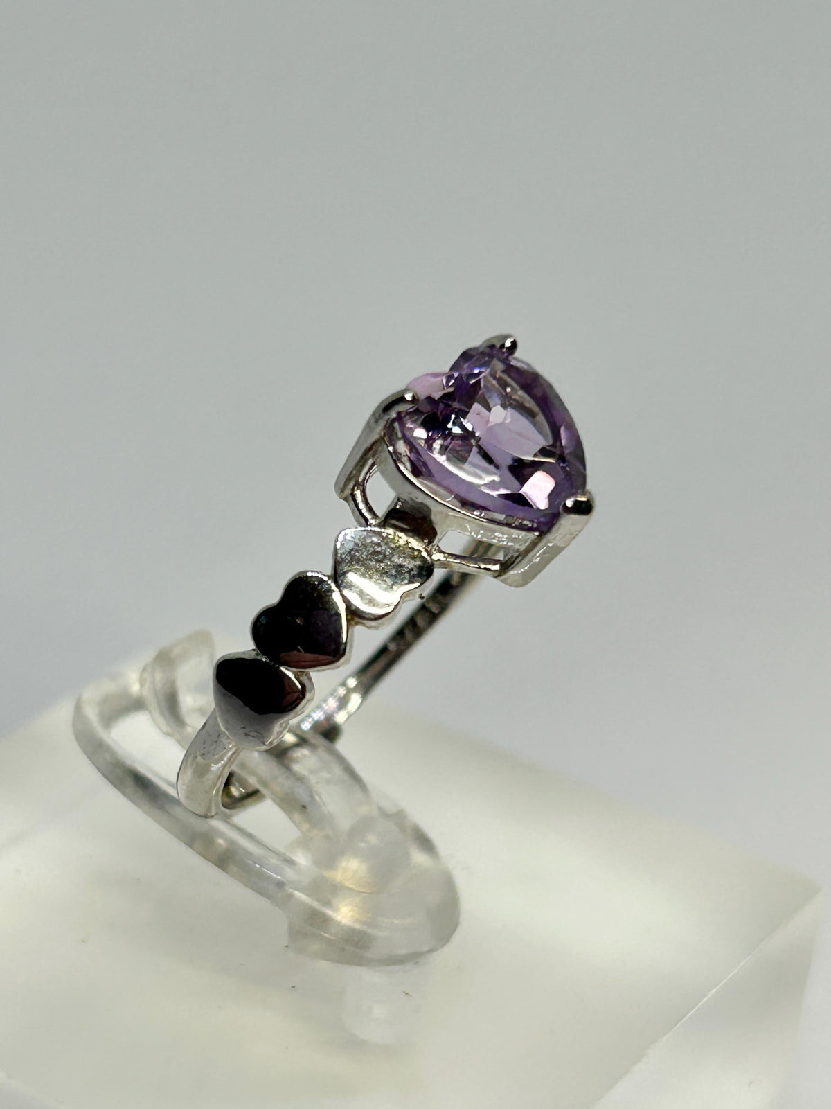 Amethyst Heart Ring 925 Silver - Stamped Heart Band Adjustable Promise Jewellery Celtic Dragon Jewellery