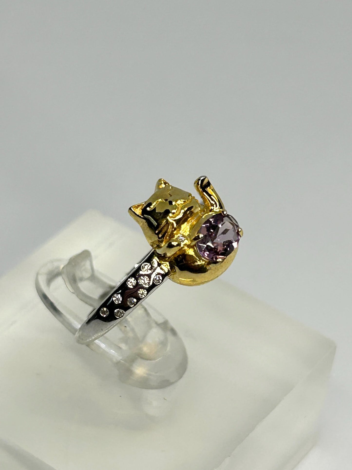 Maneki Neko Lucky Cat Ring – Sterling Silver, Amethyst, CZ Accents Celtic Dragon Jewellery