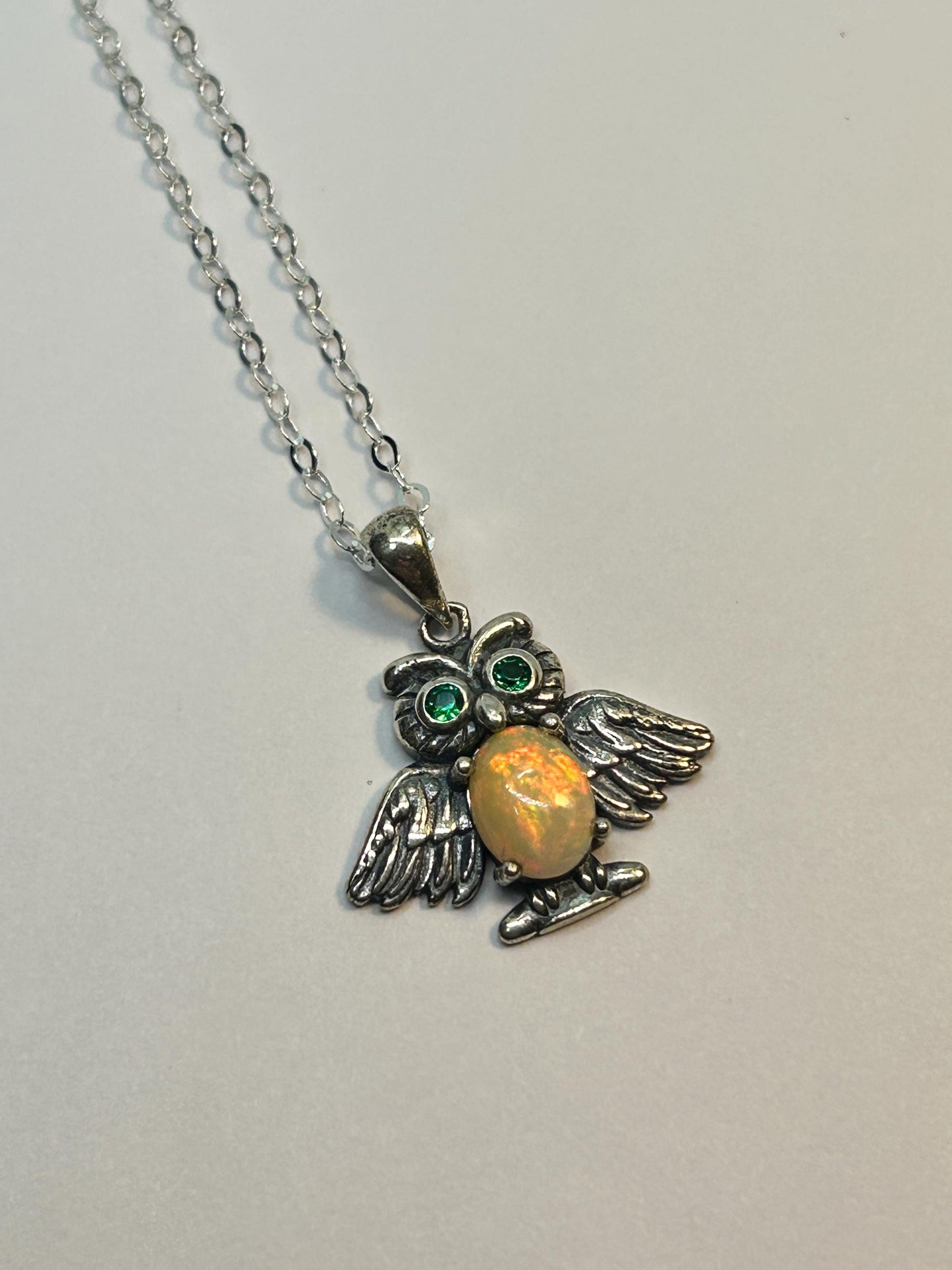 Owl Pendant with Opal Gemstone, Set in 925 Sterling Silver Celtic Dragon Jewellery