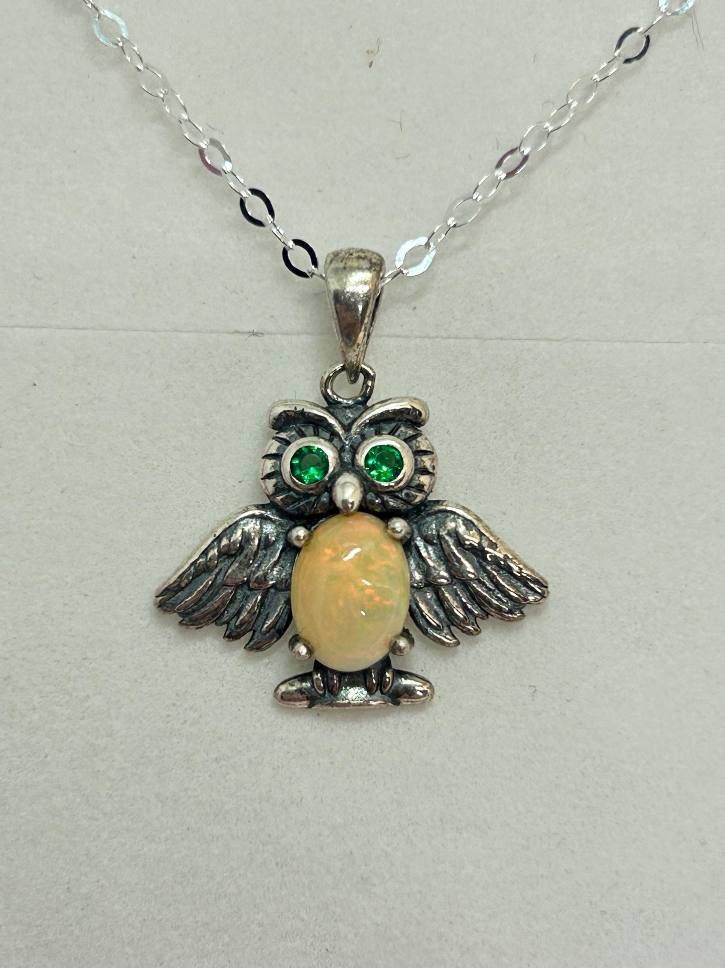 Owl Pendant with Opal Gemstone, Set in 925 Sterling Silver Celtic Dragon Jewellery