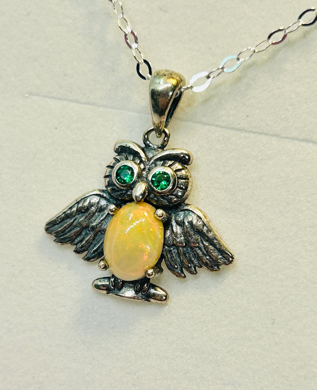 Owl Pendant with Opal Gemstone, Set in 925 Sterling Silver Celtic Dragon Jewellery