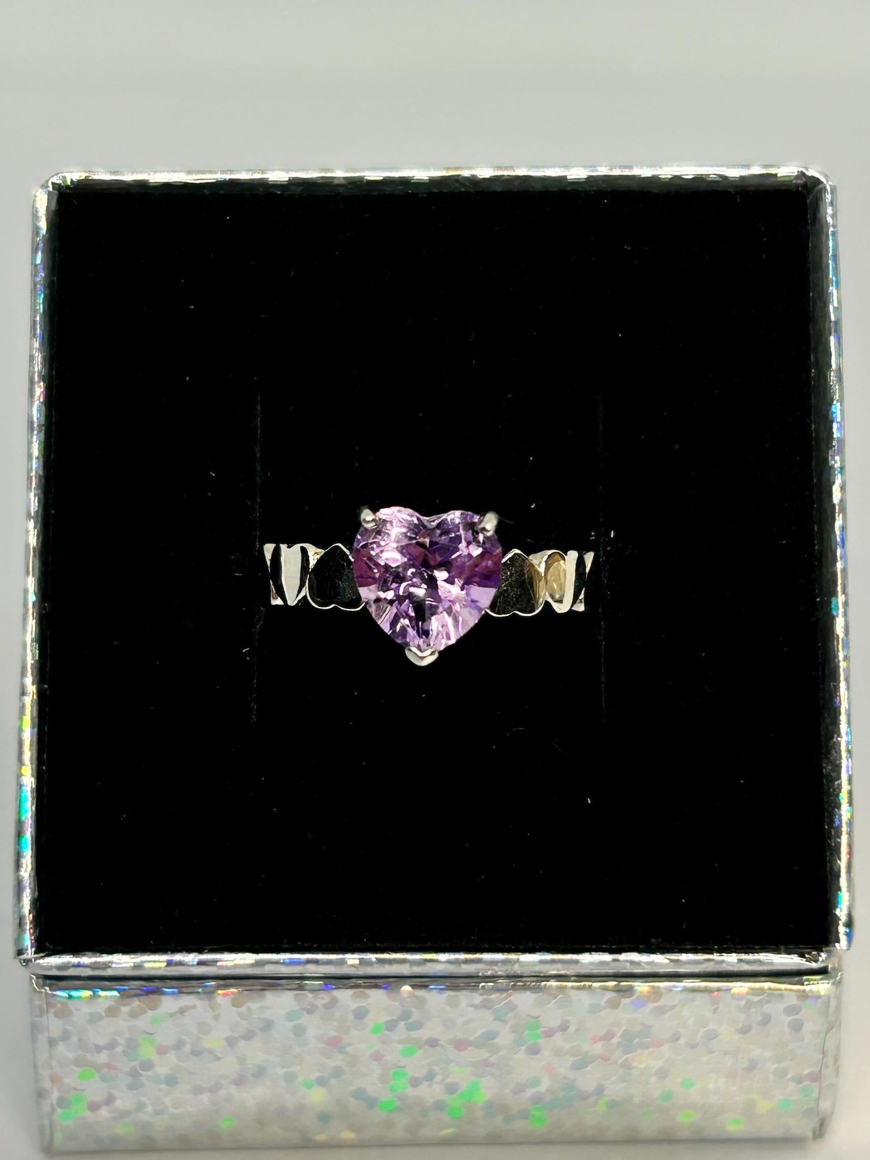 Amethyst Heart Ring 925 Silver - Stamped Heart Band Adjustable Promise Jewellery Celtic Dragon Jewellery