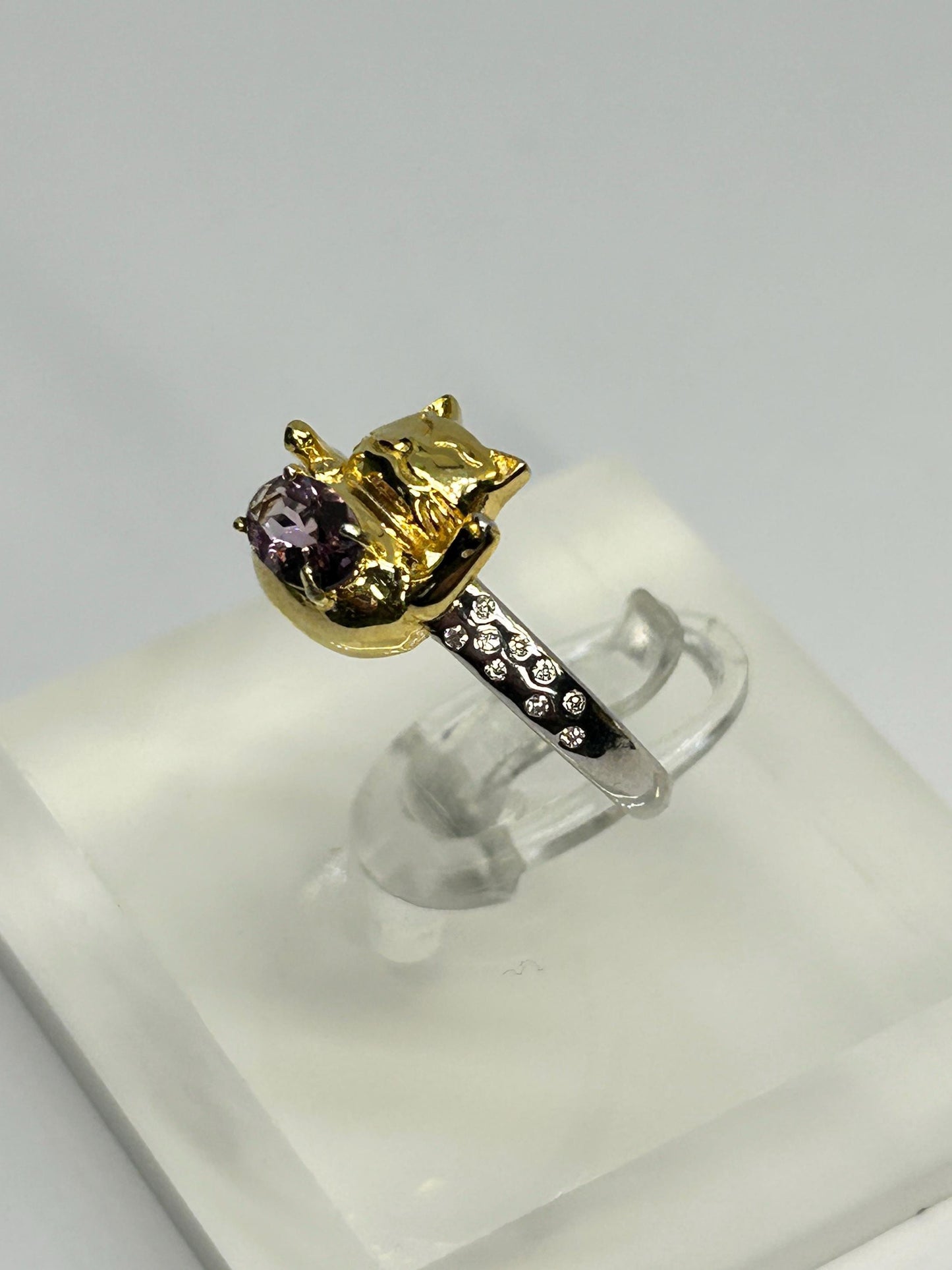 Maneki Neko Lucky Cat Ring – Sterling Silver, Amethyst, CZ Accents Celtic Dragon Jewellery