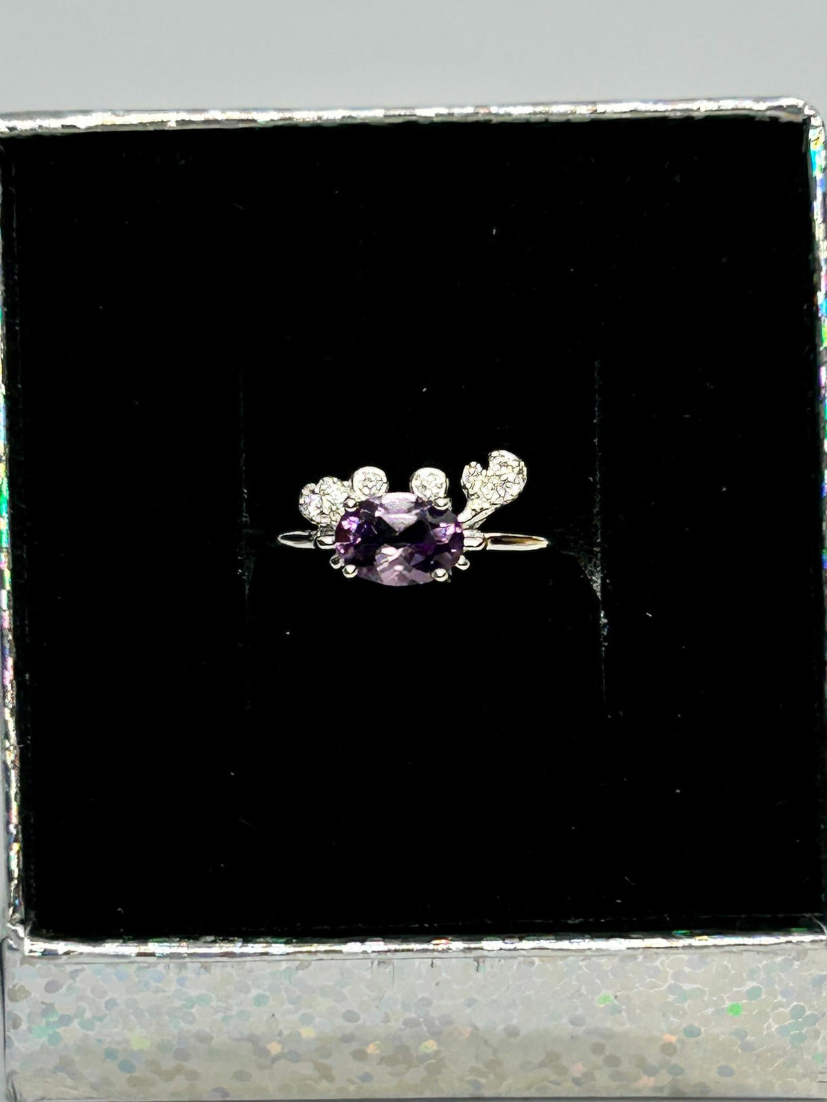 Amethyst Crab Ring with CZ Accents in 925 Sterling Silver - Adjustable Zodiac Jewellery Celtic Dragon Jewellery