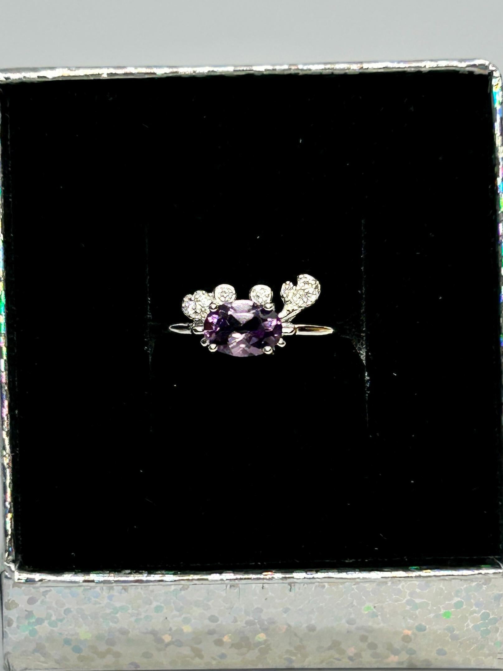 Amethyst Crab Ring with CZ Accents in 925 Sterling Silver - Adjustable Zodiac Jewellery Celtic Dragon Jewellery