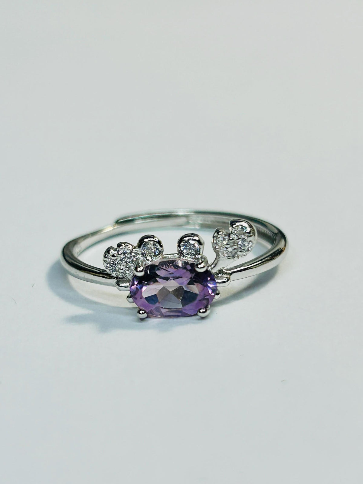 Amethyst Crab Ring with CZ Accents in 925 Sterling Silver - Adjustable Zodiac Jewellery Celtic Dragon Jewellery