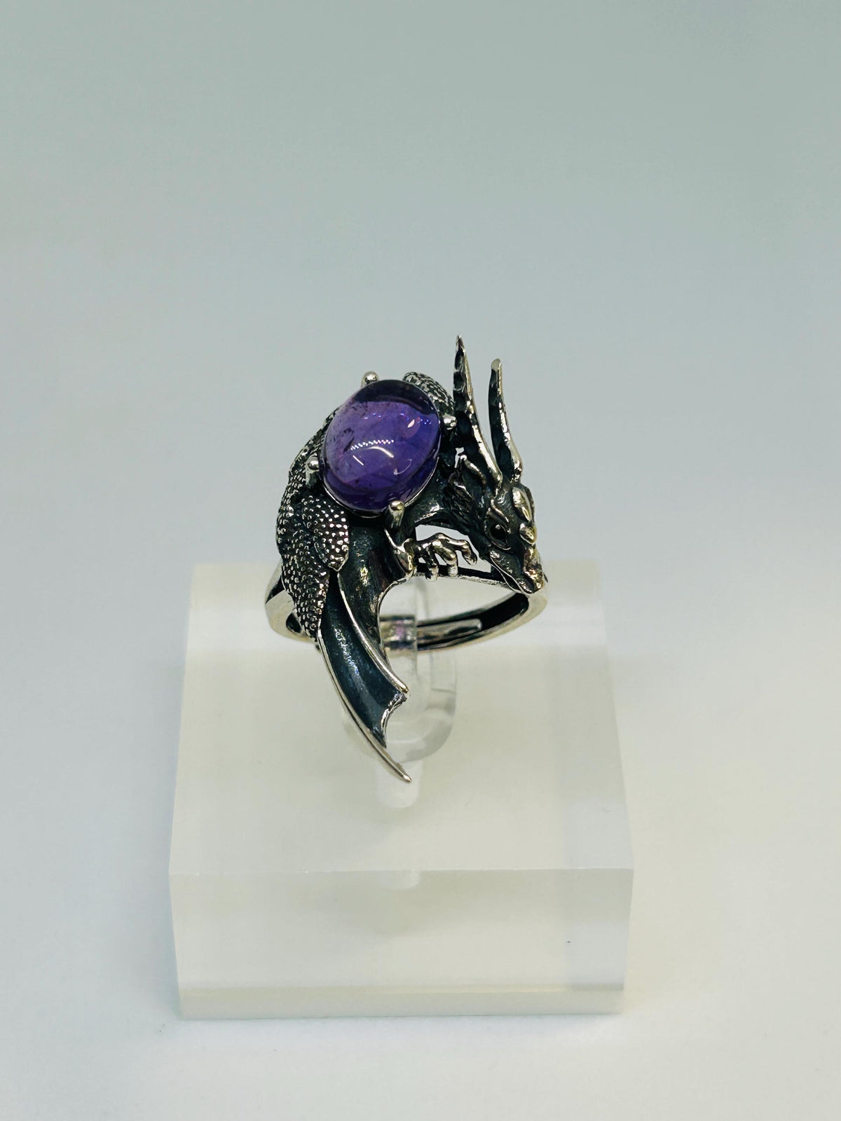 Dragon Ring with Amethyst,  925 Sterling Silver - Adjustable Gothic Statement Jewellery