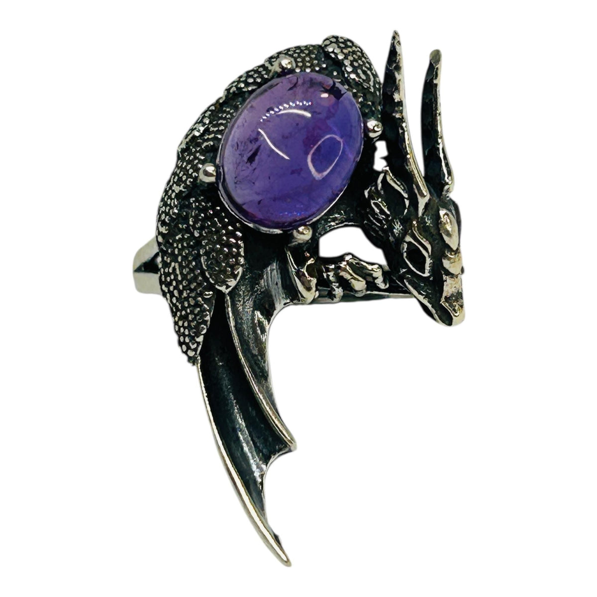 Dragon Ring with Amethyst,  925 Sterling Silver - Adjustable Gothic Statement Jewellery Celtic Dragon Jewellery