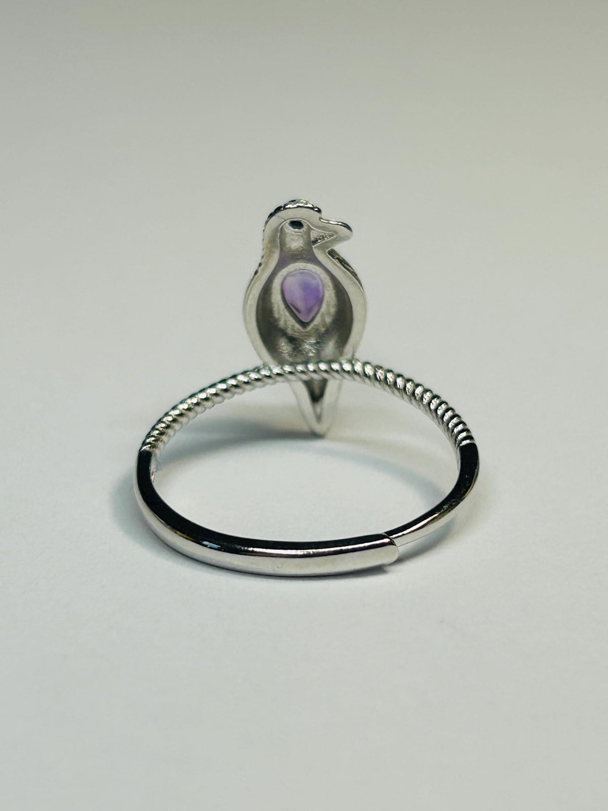 Dainty Bird Ring With Amethyst in 925 Sterling Silver & Adjustable Band