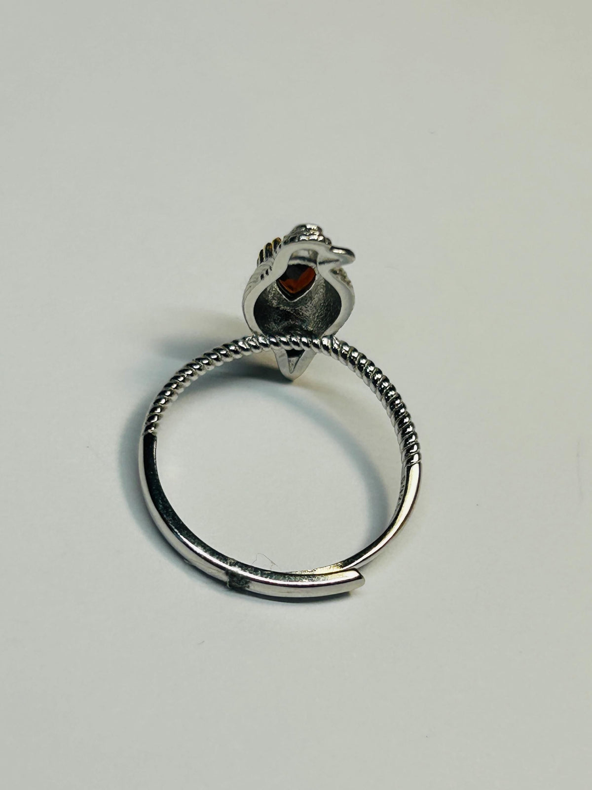 Dainty Bird Ring With Garnet in 925 Sterling Silver & Adjustable Band Celtic Dragon Jewellery