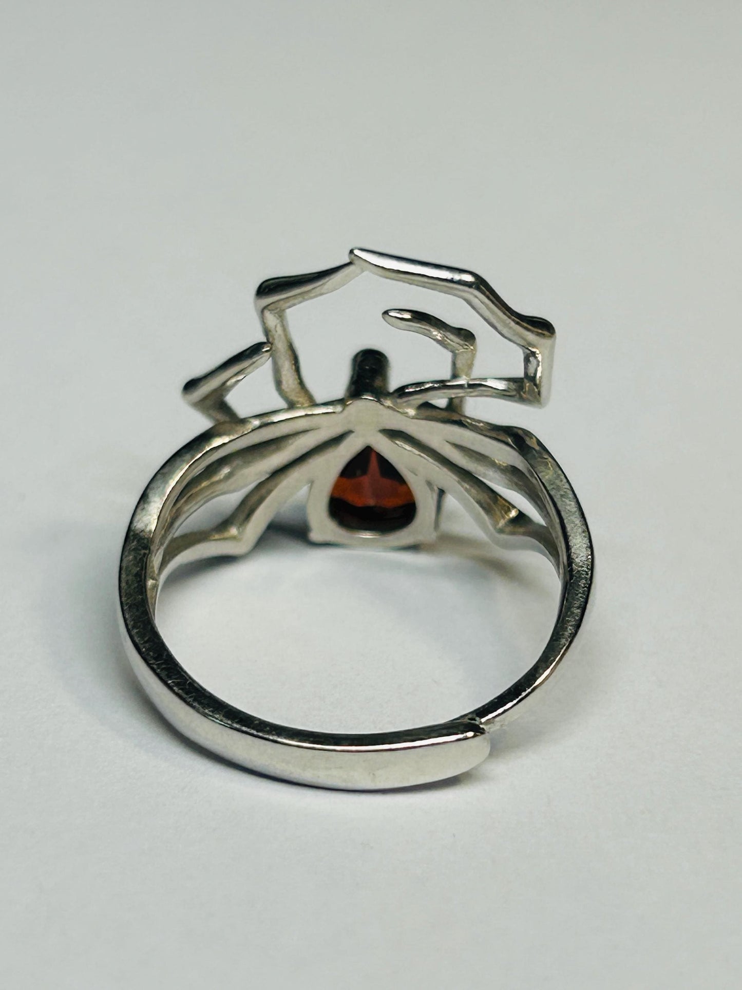 Spider Ring with Red Garnet in 925 Sterling Silver & Adjustable Band Celtic Dragon Jewellery