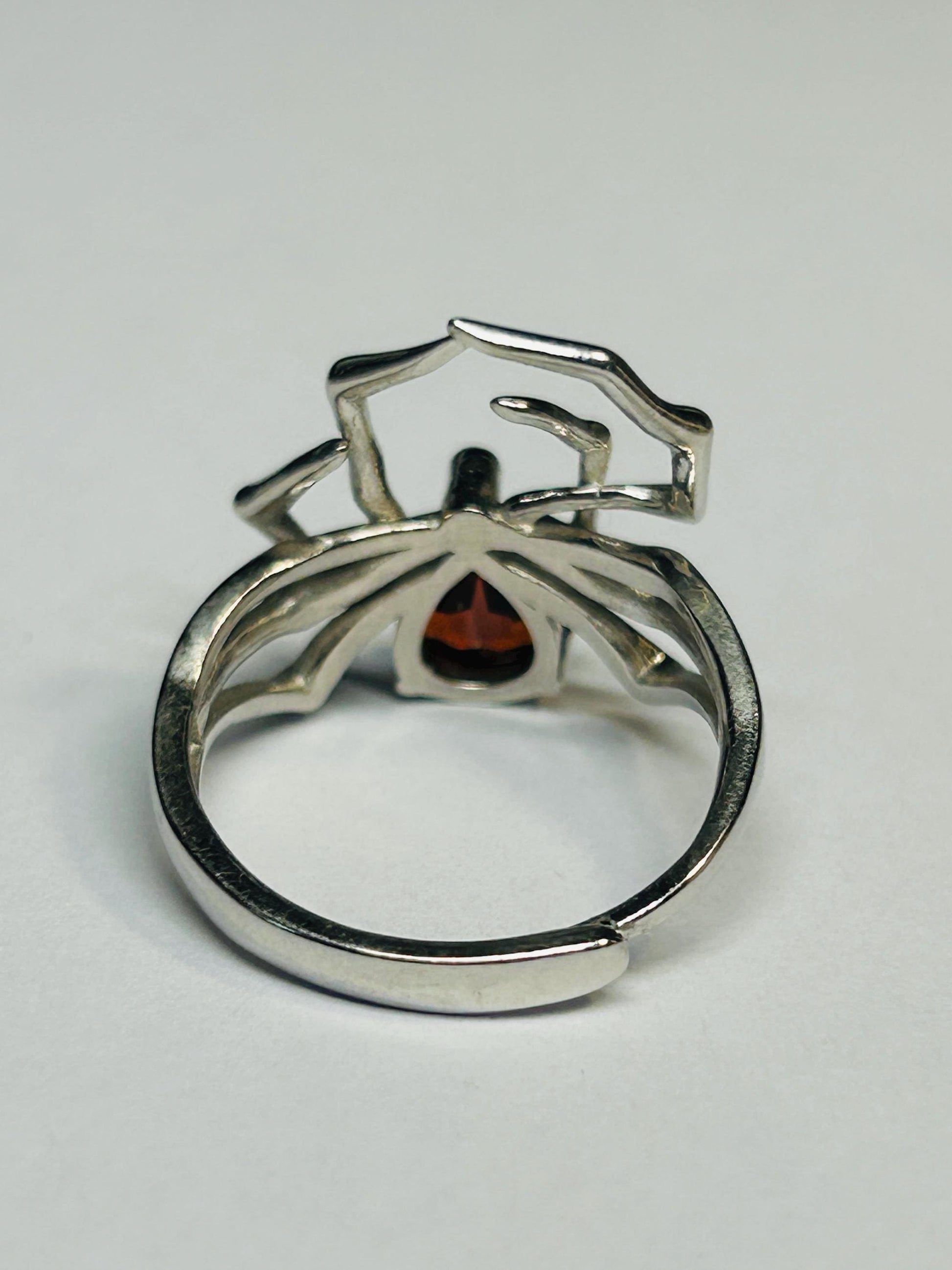 Spider Ring with Red Garnet in 925 Sterling Silver & Adjustable Band Celtic Dragon Jewellery