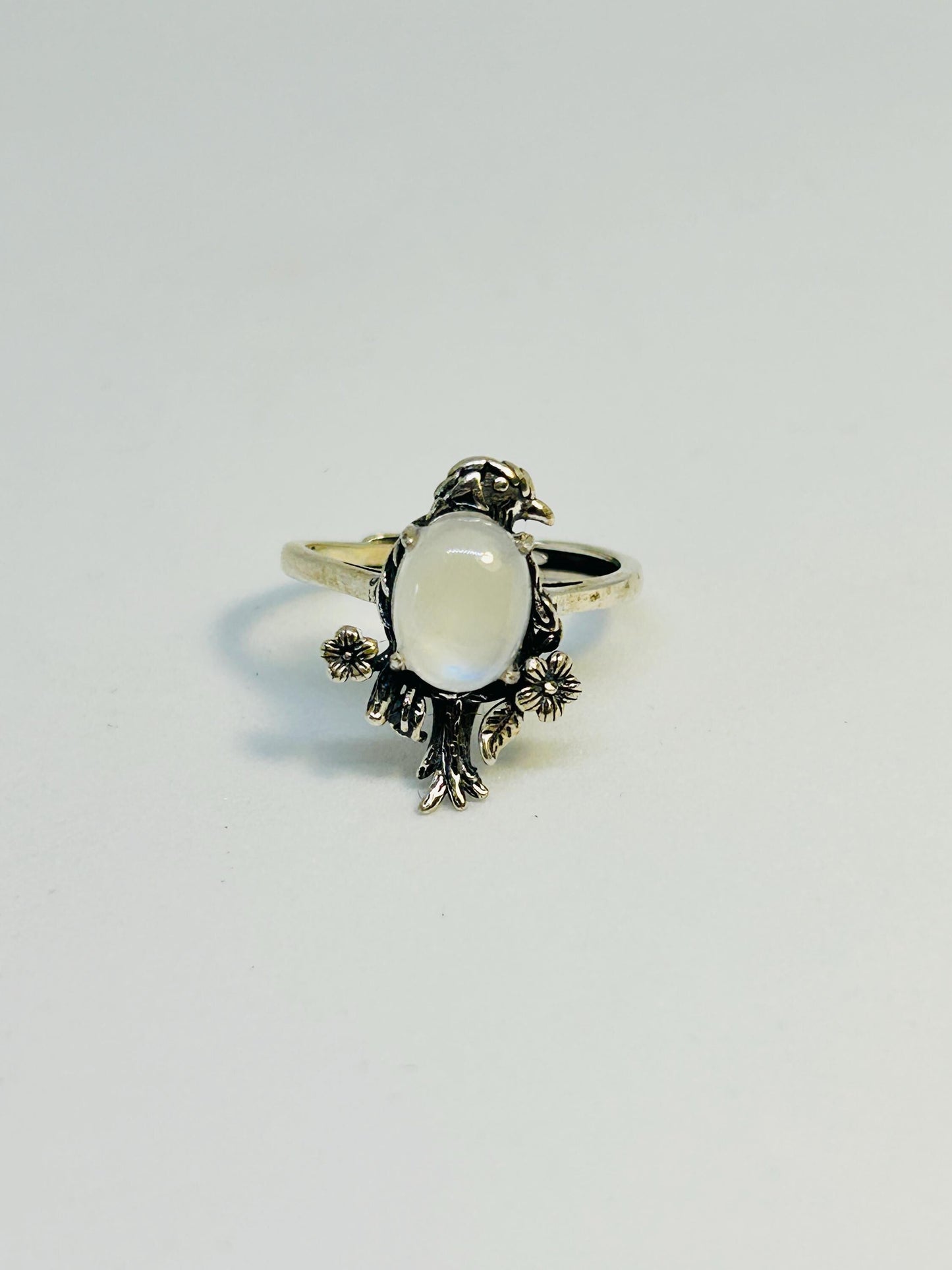 Bird Ring with Moonstone in 925 Sterling Silver & Adjustable Band Celtic Dragon Jewellery