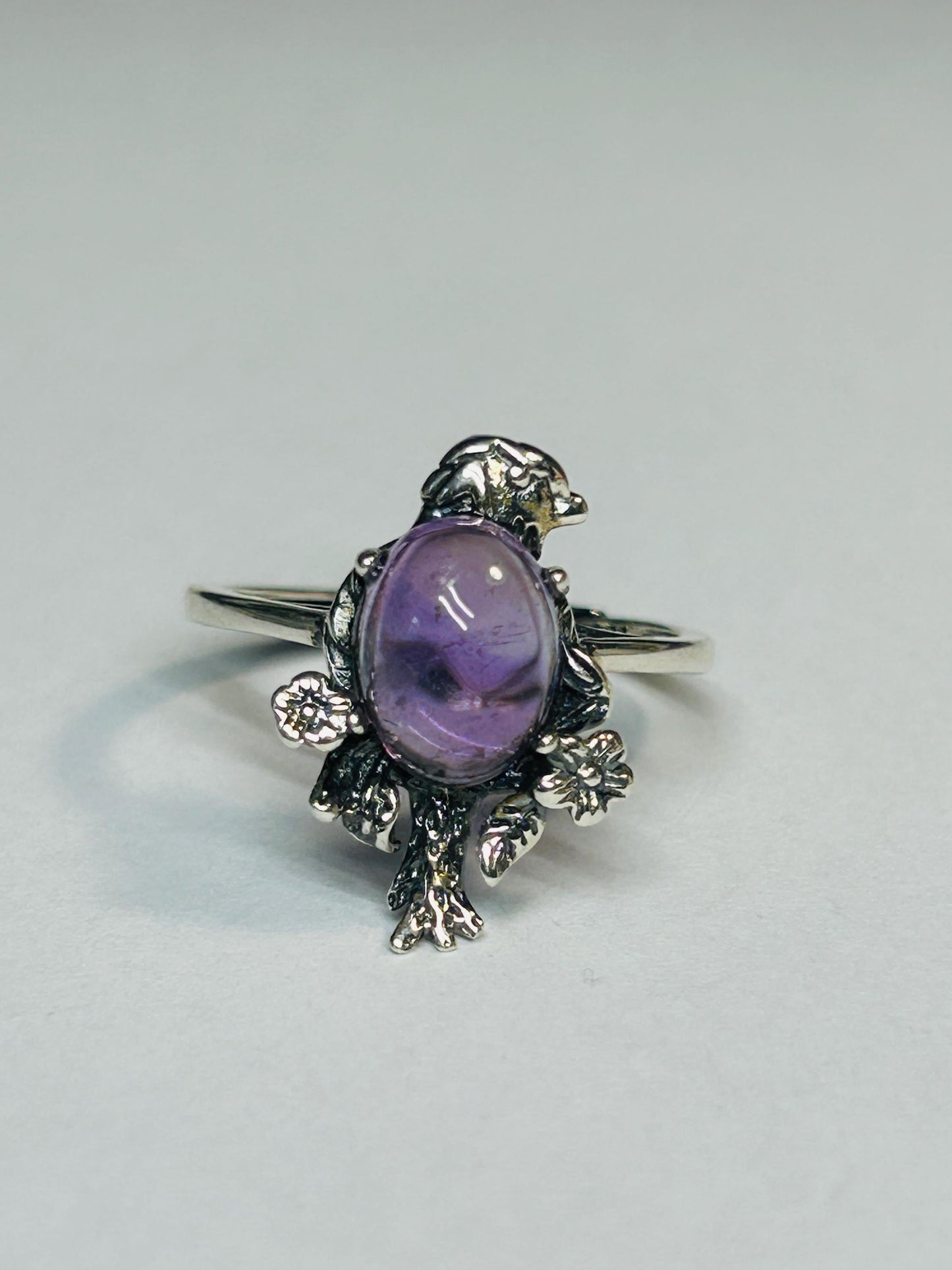 Bird Ring with Amethyst, 925 Sterling Silver & Adjustable Band Celtic Dragon Jewellery