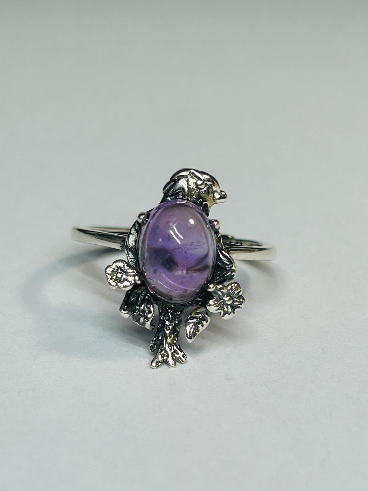 Bird Ring with Amethyst, 925 Sterling Silver & Adjustable Band Celtic Dragon Jewellery