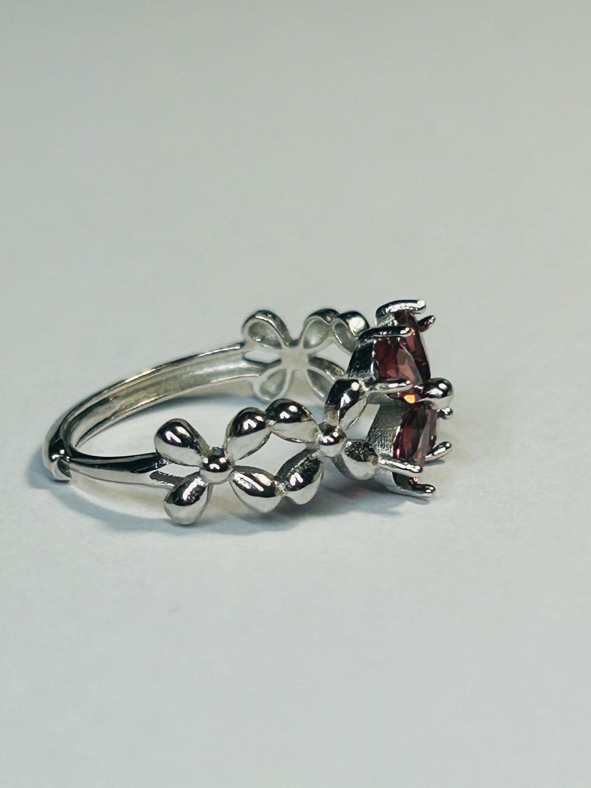 Garnet Flower Ring in 925 Sterling Silver with Adjustable Band Celtic Dragon Jewellery