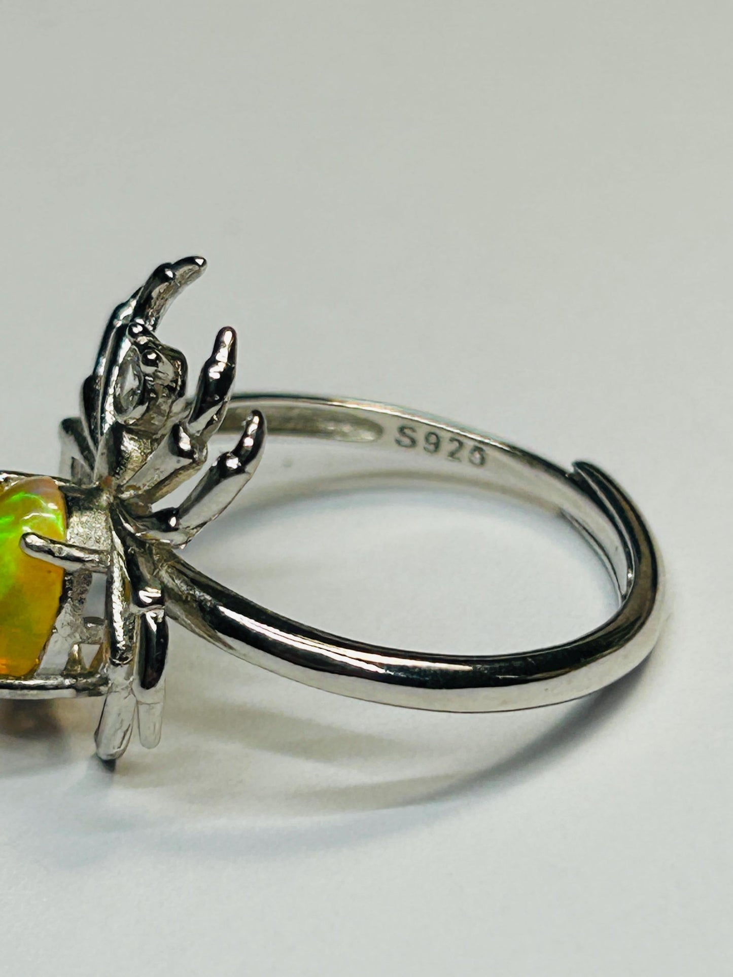 Spider Ring with Opal & CZ in 925 Sterling Silver - Adjustable Band Celtic Dragon Jewellery