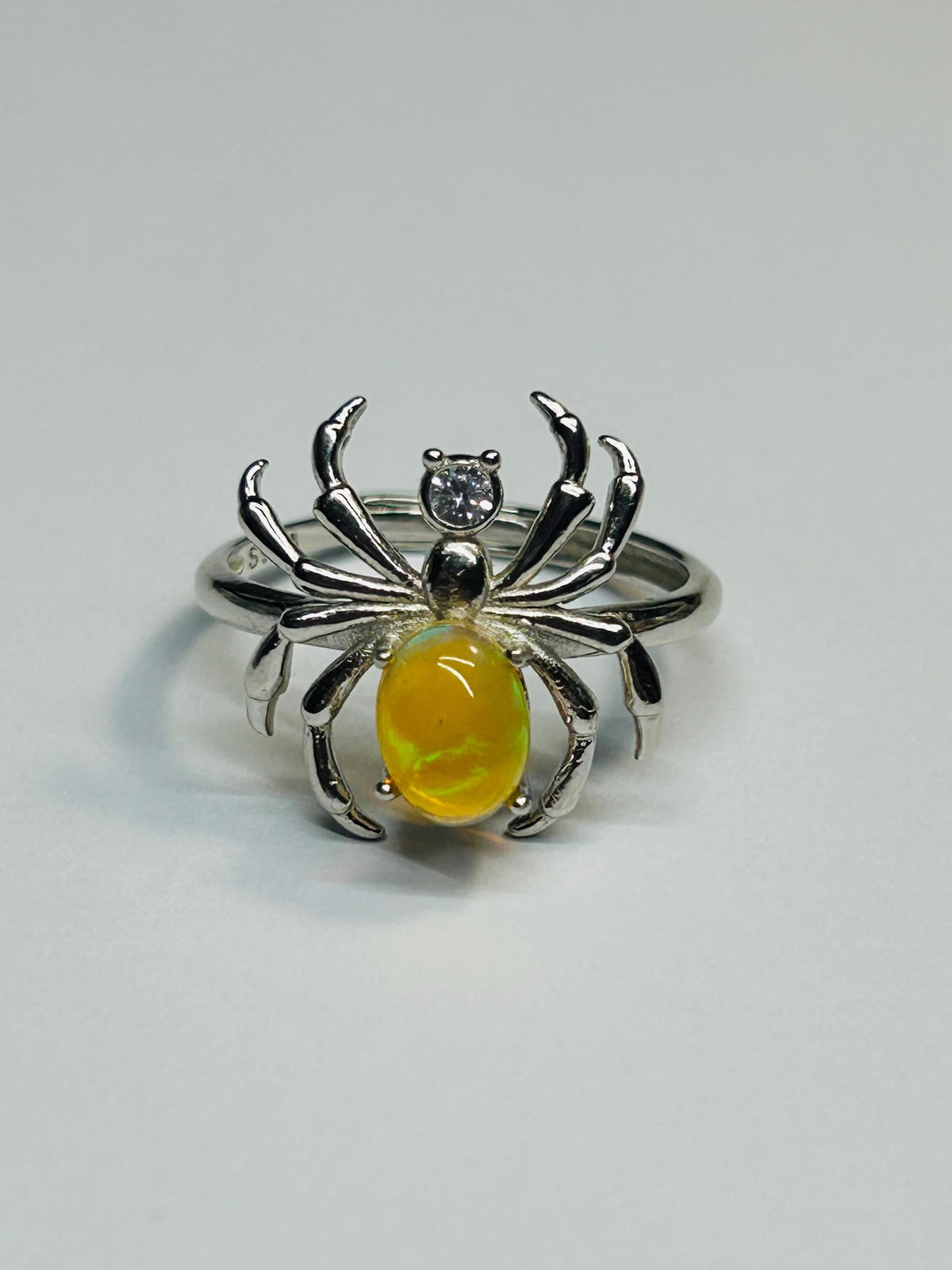 Spider Ring with Opal & CZ in 925 Sterling Silver - Adjustable Band Celtic Dragon Jewellery