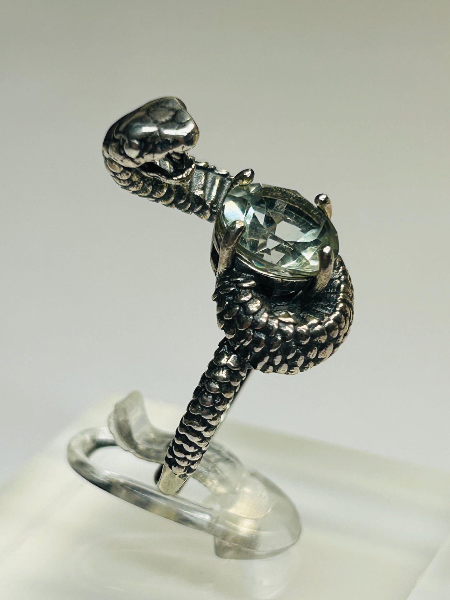 Cobra Snake Ring with Green Quartz in 925 Sterling Silver & Adjustable Band Celtic Dragon Jewellery