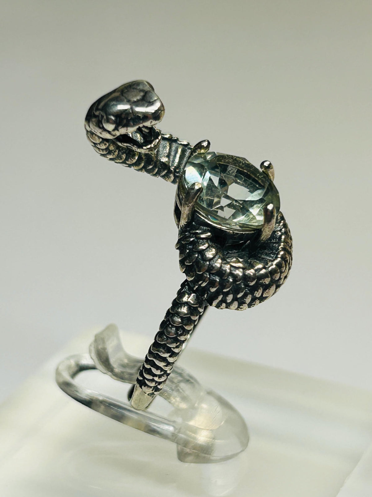 Cobra Snake Ring with Green Quartz in 925 Sterling Silver & Adjustable Band Celtic Dragon Jewellery