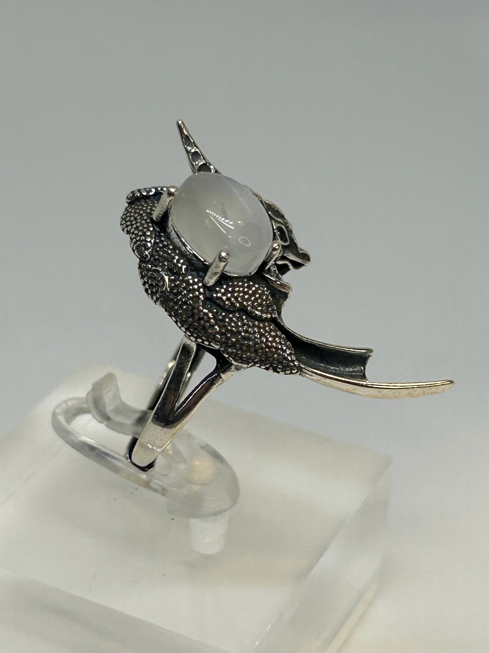Dragon Ring with Moonstone, 925 Sterling Silver - Adjustable Gothic Statement Jewellery Celtic Dragon Jewellery