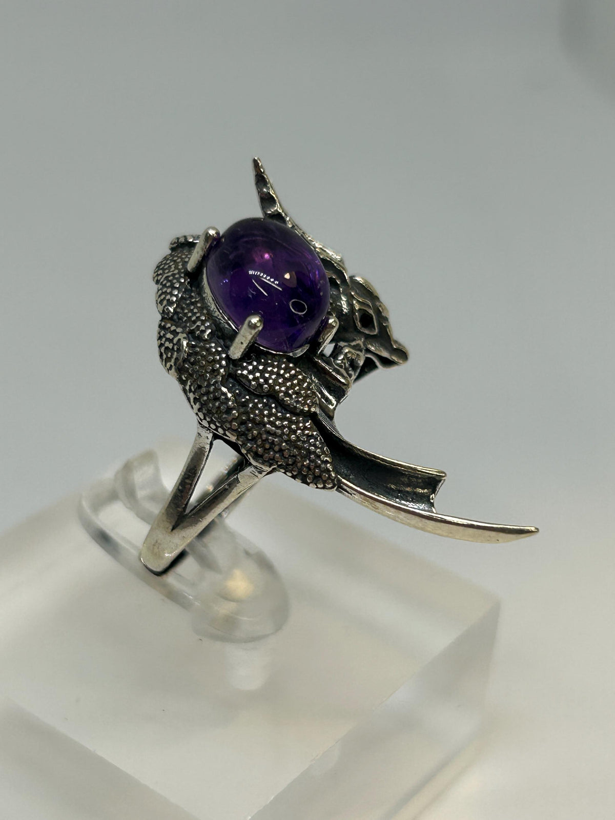 Dragon Ring with Amethyst,  925 Sterling Silver - Adjustable Gothic Statement Jewellery