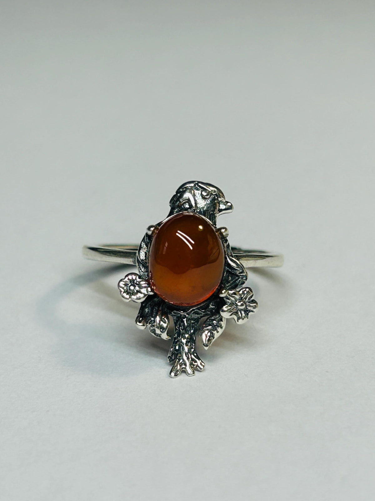 Bird Ring with Garnet, 925 Sterling Silver, Adjustable Band Celtic Dragon Jewellery
