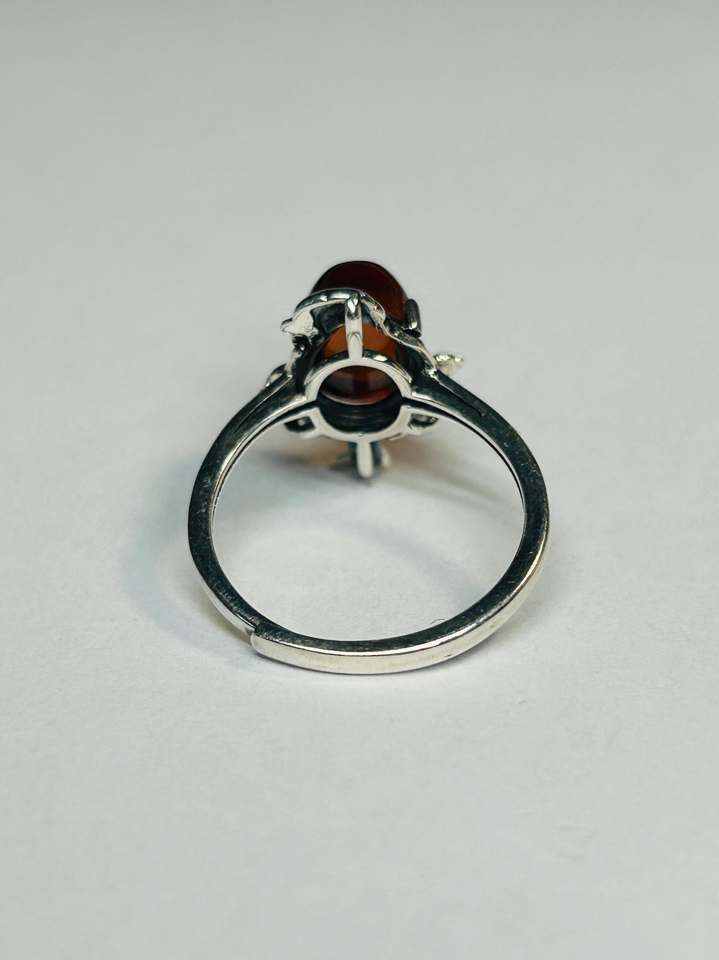 Bird Ring with Garnet, 925 Sterling Silver, Adjustable Band